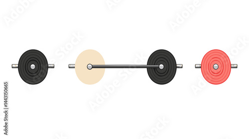 Overhead View of Barbell with Black Beige and Red Weight Plates