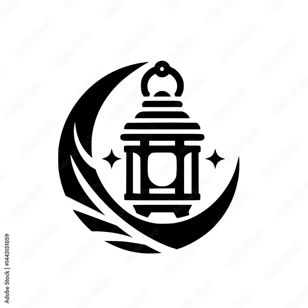 Ramadan Lantern & Crescent Moon Silhouette Design Ramadan Lantern & Crescent Moon Silhouette Design