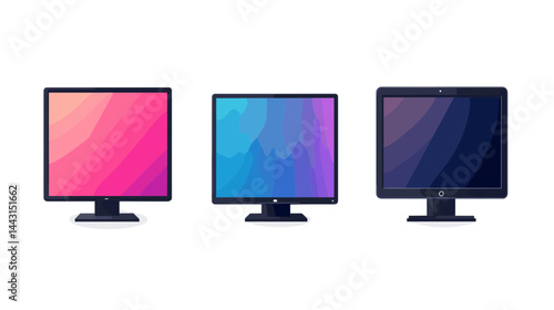 Three Computer Monitors with Gradient Backgrounds