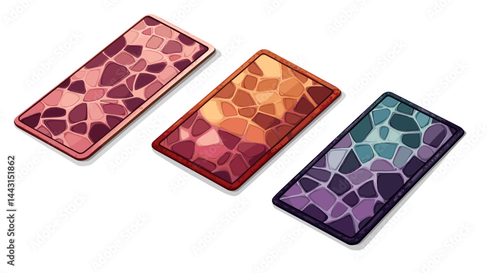 Three Isometric Rugs with Colorful Mosaic Patterns Three Isometric Rugs with Colorful Mosaic Patterns