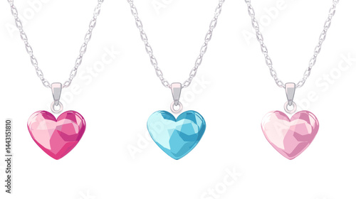 Three Heart-Shaped Pendants on Silver Chains