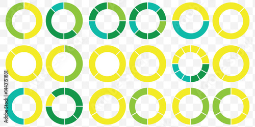 Pie chart color icons. Pie chart sign. Circle section graph. Wheel round diagram parts. pie charts data, pie charts infographic, pie chart bar graphs. Charts diagram segment infographic