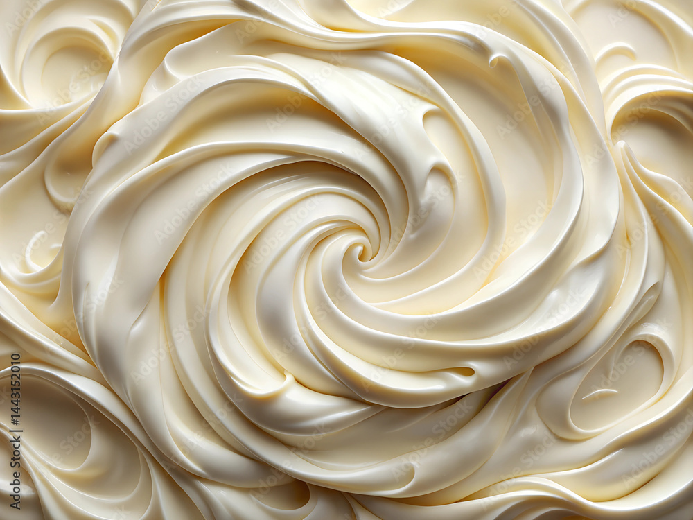 A swirl of white frosting, which appears to be a type of whipped cream A swirl of white frosting, which appears to be a type of whipped cream
