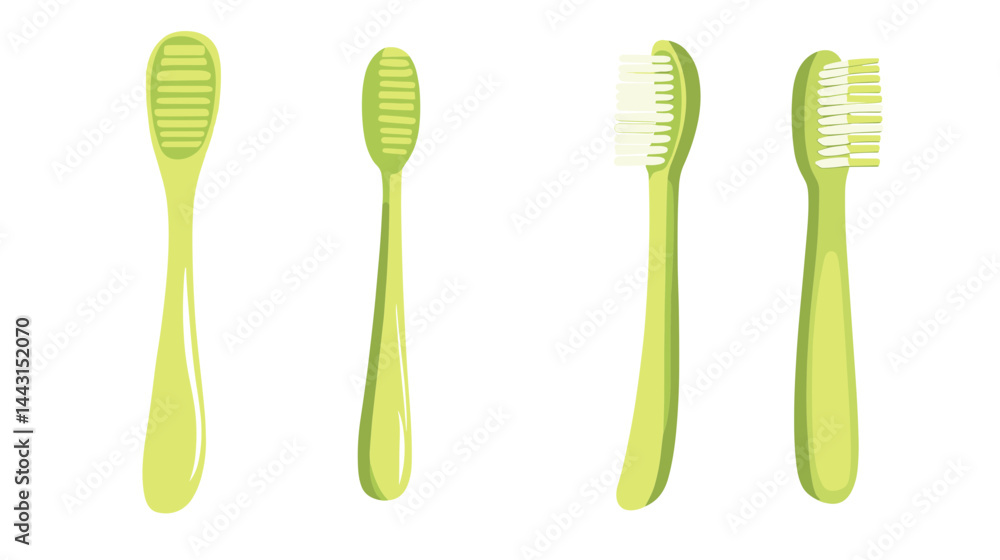 Four Light Green Toothbrushes on White Background Four Light Green Toothbrushes on White Background