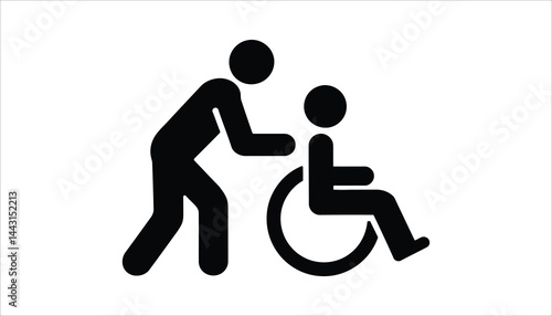 Assisting person in wheelchair icon support silhouette high resolution picture