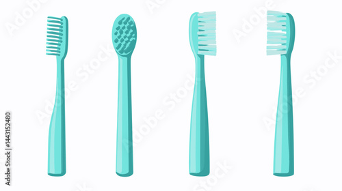 Four Teal Toothbrushes on White Background