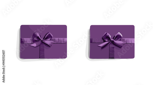 Two Purple Gift Cards with Bows on White Background