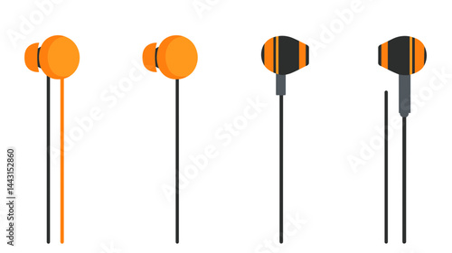 Orange and Black Wired Earbuds Illustration