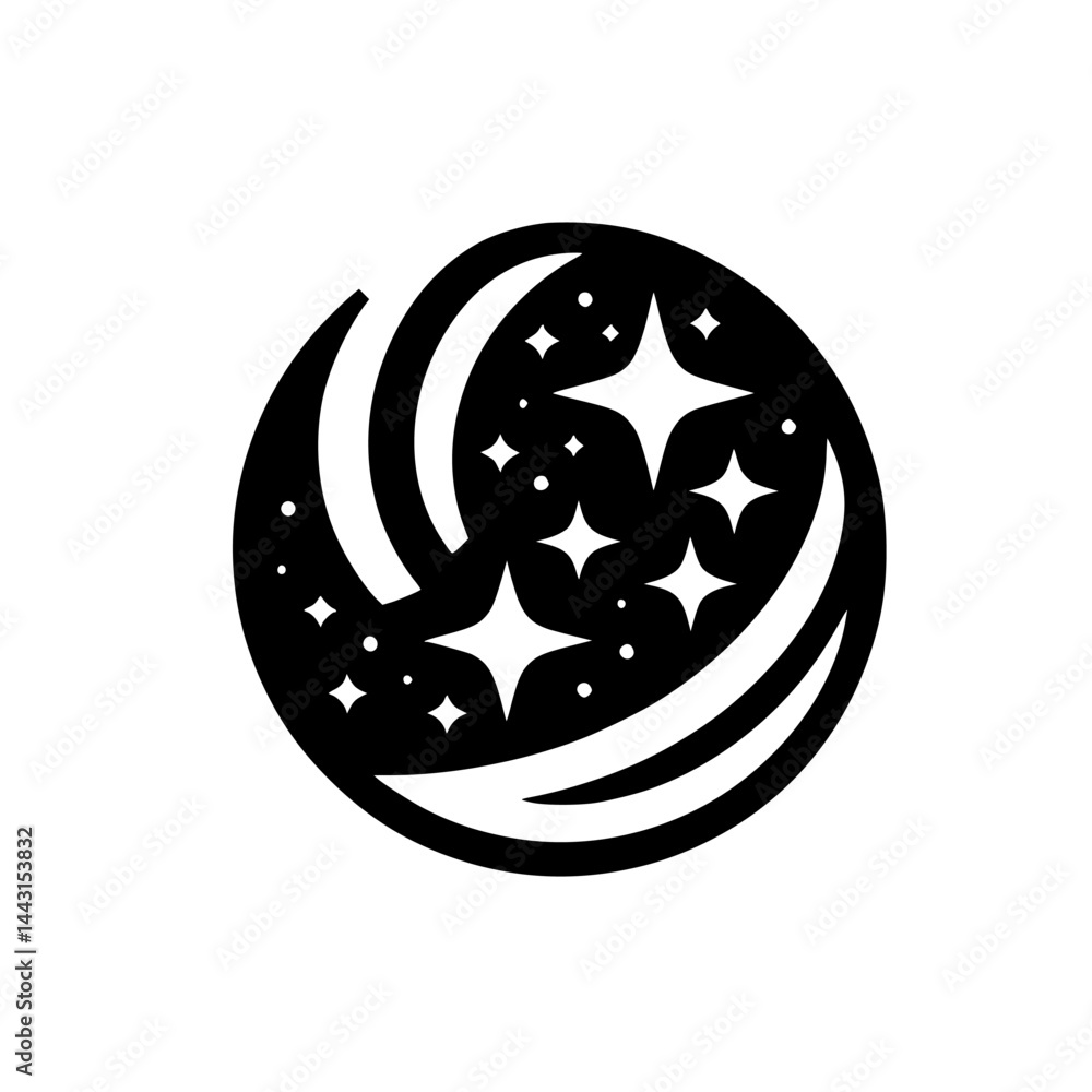 Obraz premium Abstract Celestial Logo: Stars and Crescents on White