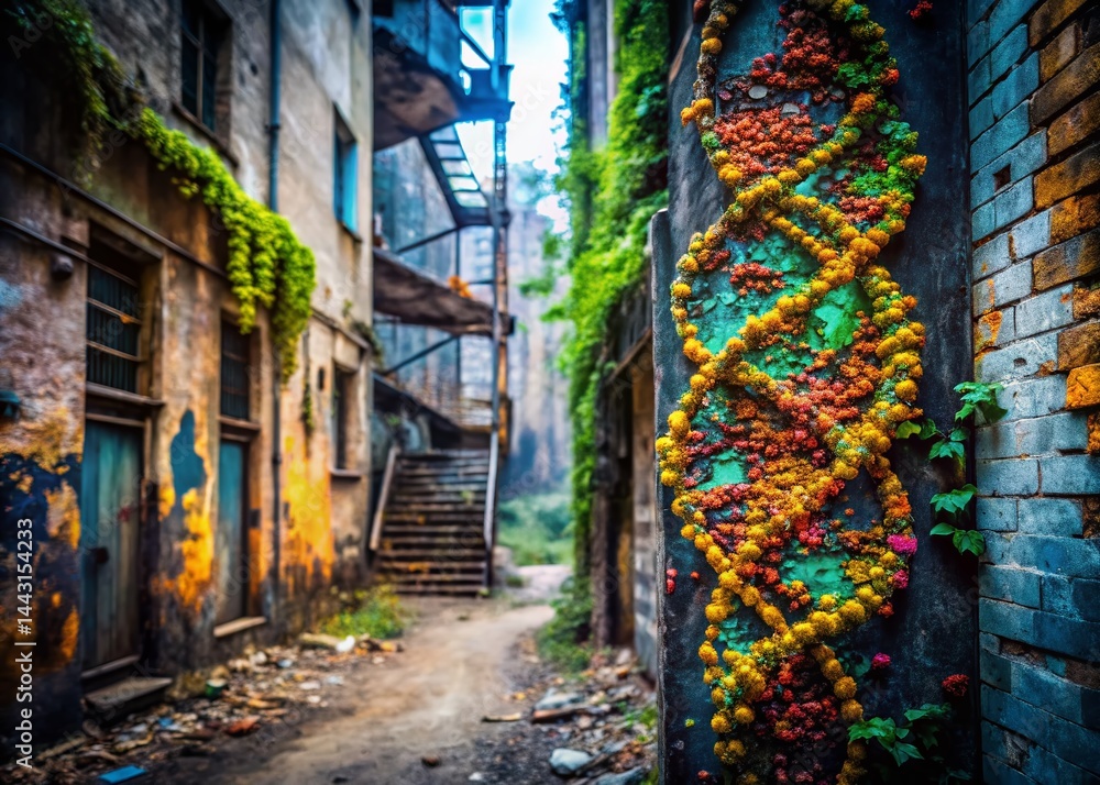 Fototapeta premium Urban Decay DNA: Genetic Code Graffiti Art - Abstract Science & Street Photography