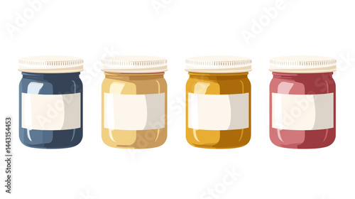 Four Jars of Preserves in Various Colors