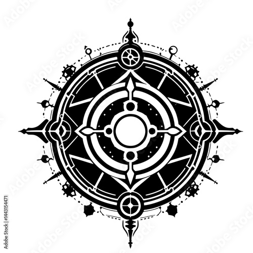 Intricate Black & White Circular Ornament Design