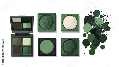 Green Eyeshadow Palette with Various Shades and Textures