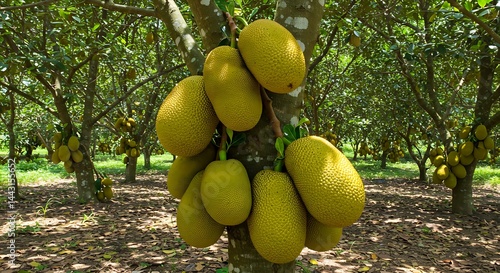 Harvesting Fresh Jackfruit Growing on Tree Trunk in an Orchard