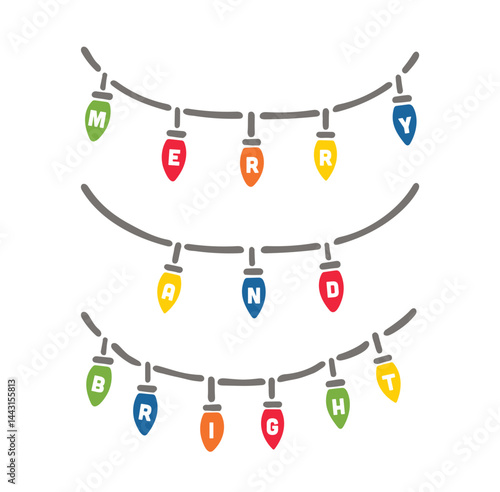 vector greeting card merry and bright string lights