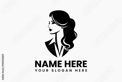 Empowered female business logo icon vector, modern silhouette of confident woman isolated on white background for branding and corporate identity