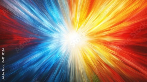 Dynamic energy of blue and red light burst meeting in a vivid abstract explosion