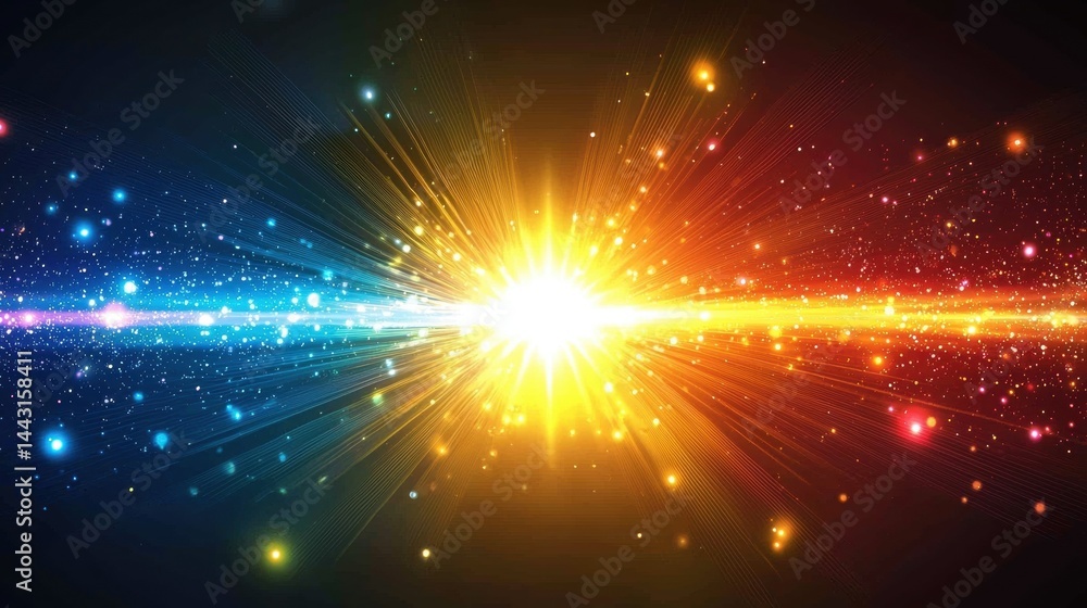 Vibrant light burst with colorful sparks in motion Vibrant light burst with colorful sparks in motion