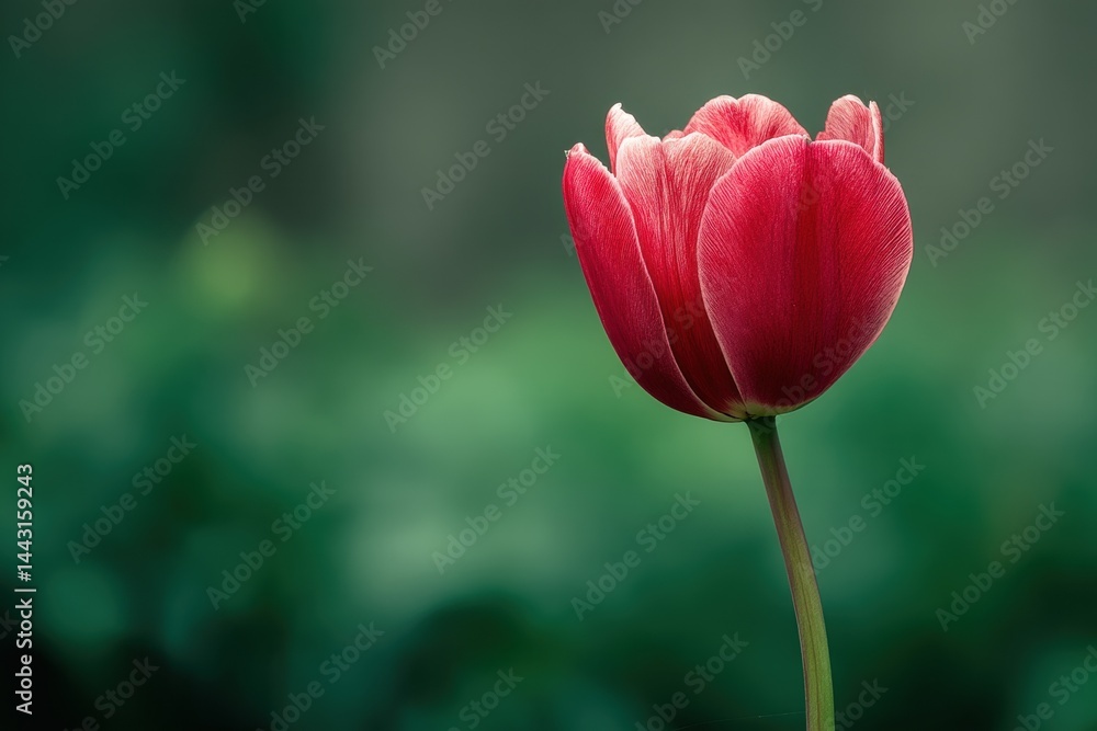 Fototapeta premium Vibrant red tulip in full bloom against a soft green background