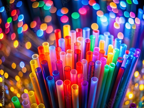 Vibrant Night Photography: Colorful Plastic Tubes & Straws