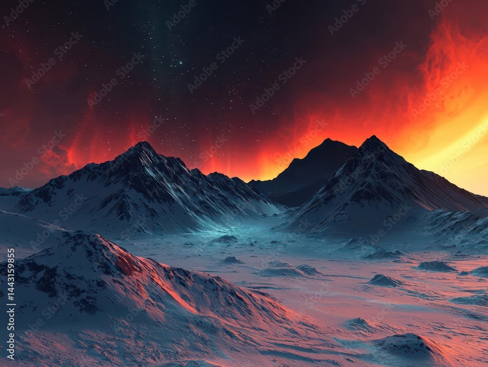 Fototapeta premium Vast ice fields under an exploding aurora display, spectacular northern lights creating a dreamlike wilderness scene