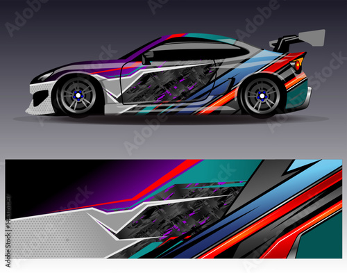 Car wrap design vector. Graphic abstract stripe racing background designs for vehicle, rally, race, adventure and car racing livery