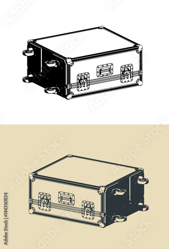 Concert equipment transportation wheeled box illustrations
