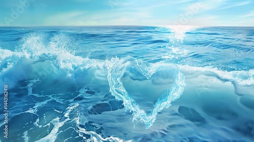 Blue Wave Love Heart Ocean Wedding Background: A Serene Symphony of Love and Marine Elegance
