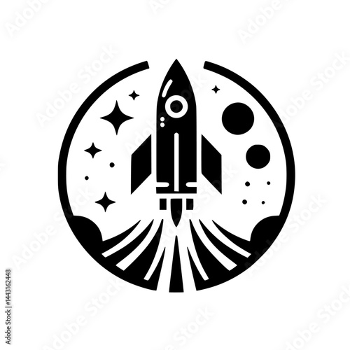 Wallpaper Mural Black & White Rocket Launch Logo: Retro Space Design Torontodigital.ca