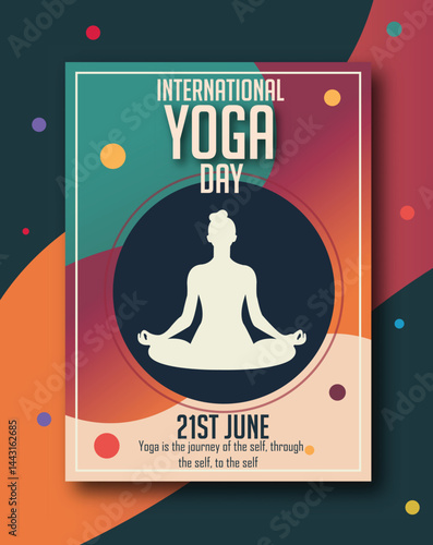 International Yoga day 21 June web banner EPS10 vector. Meditation Practice Yoga Colorful Fitness Concept. Vector illustration