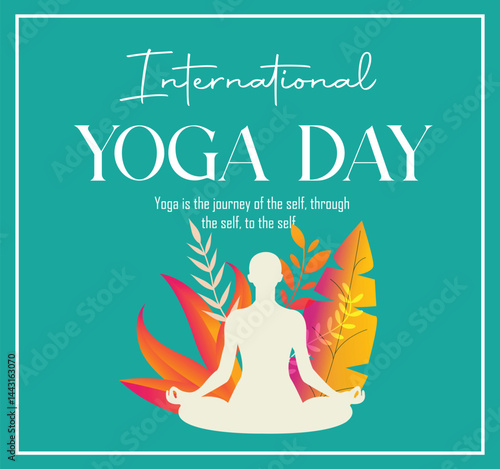 International Yoga day 21 June web banner EPS10 vector. Meditation Practice Yoga Colorful Fitness Concept. Vector illustration