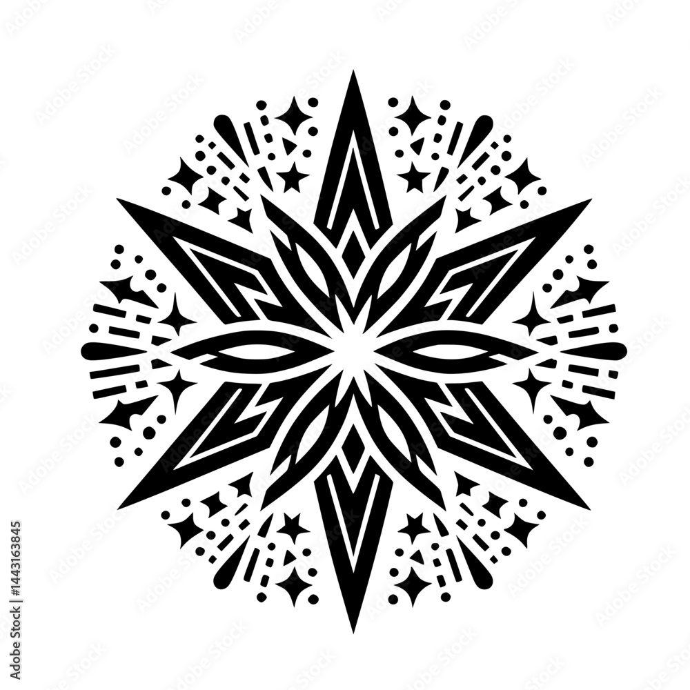 Fototapeta premium Ornate Black & White Star Mandala Design, Abstract Geometric Pattern