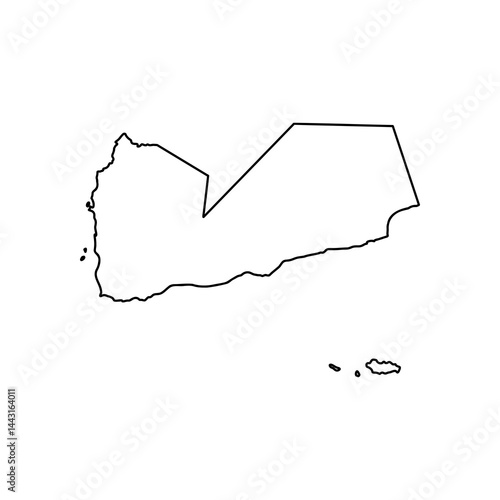 Minimalist black and white outline map of Yemen with internal region borders, simple vector illustration for geography, education, and design use