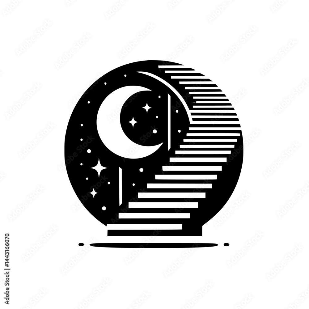 Crescent Moon Stairway to the Stars: Celestial Vector Illustration