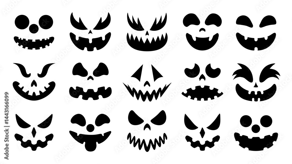 Fototapeta premium Set of Halloween scary pumpkins cut