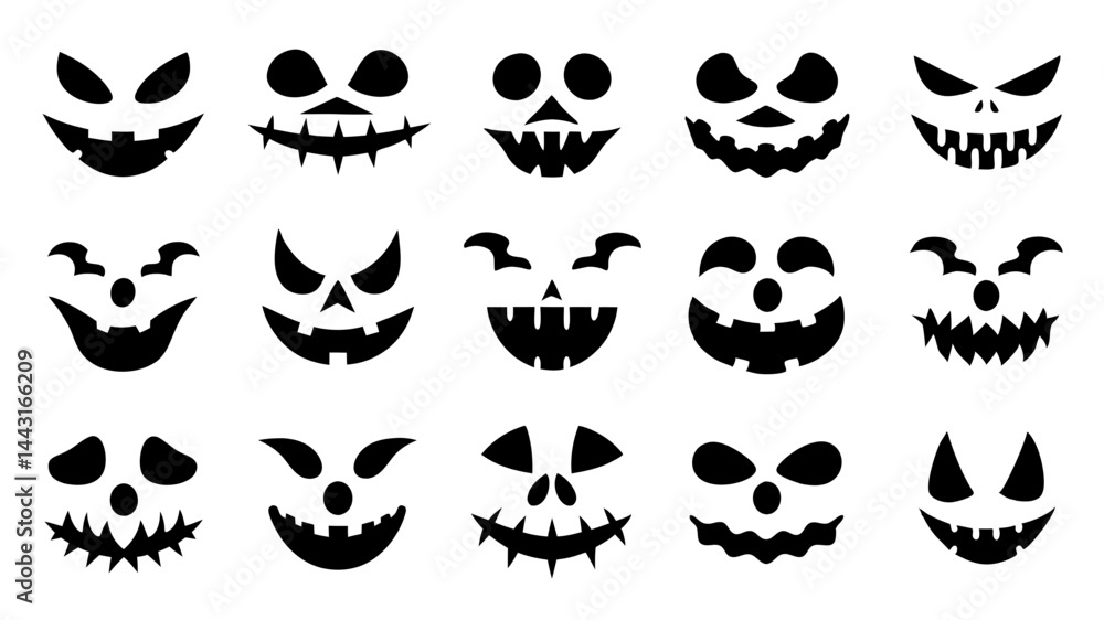 Fototapeta premium Set of Halloween scary pumpkins cut