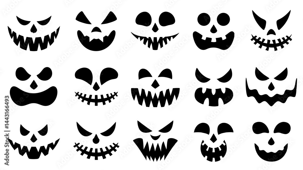 Fototapeta premium Set of Halloween scary pumpkins cut