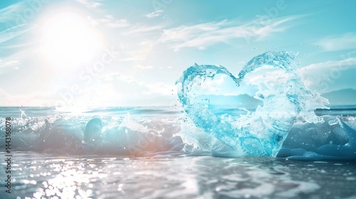 Obraz na płótnie Blue Wave Love Heart Ocean Wedding Background: A Serene Symphony of Love and Marine Elegance w salonie