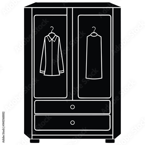 wardrobe silhouette vector illustration, vector sketch illustration of the silhouette of a Jepara teak wood door design full of classic vintage carvings, Monochromatic illustration of a wardrobe close