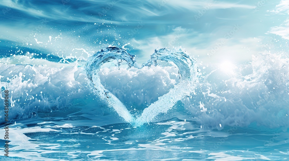 Blue Wave Love Heart Ocean Wedding Background: A Serene Symphony of Love and Marine Elegance