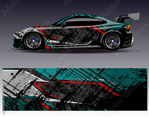 Car wrap design vector. Graphic abstract stripe racing background designs for vehicle, rally, race, adventure and car racing livery