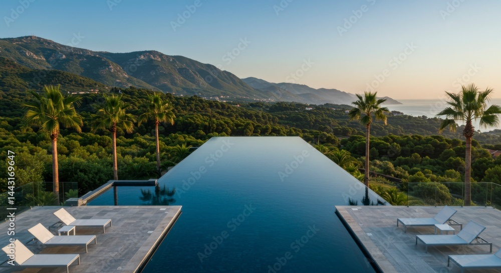 Fototapeta premium Infinity pool with mountain and sea view