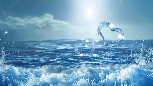 Obraz na płótnie Blue Wave Love Heart Ocean Wedding Background: A Serene Symphony of Love and Marine Elegance w salonie