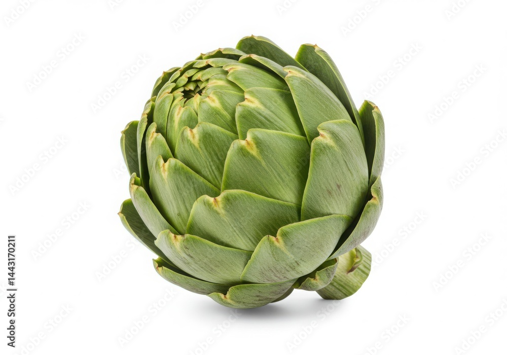 Fototapeta premium Green artichoke, single, whole isolated on white background