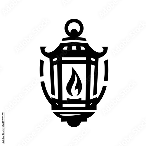 Black and White Japanese Lantern Icon, Minimalist Illustration, Vector