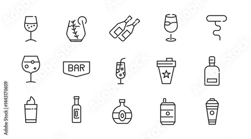 Cocktails line icon set. Drinks, party, club, alcoholic, bubble tea, vodka, pub, coffee, refreshment outline icon collection. UI thin outline icon pack