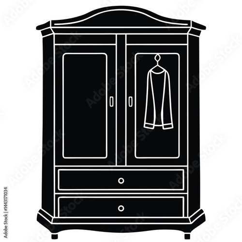 wardrobe silhouette vector illustration, vector sketch illustration of the silhouette of a Jepara teak wood door design full of classic vintage carvings, Monochromatic illustration of a wardrobe close