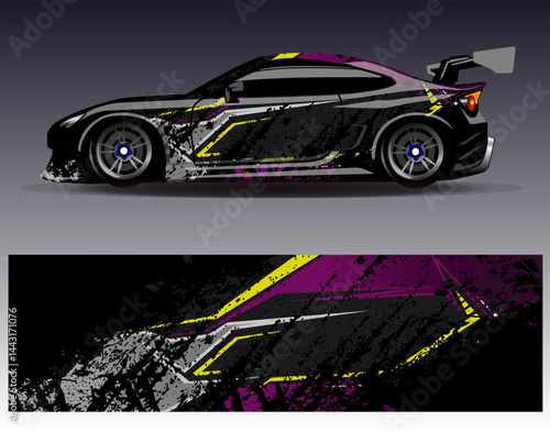 Car wrap design vector. Graphic abstract stripe racing background designs for vehicle, rally, race, adventure and car racing livery
