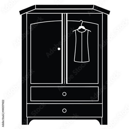 wardrobe silhouette vector illustration, vector sketch illustration of the silhouette of a Jepara teak wood door design full of classic vintage carvings, Monochromatic illustration of a wardrobe close