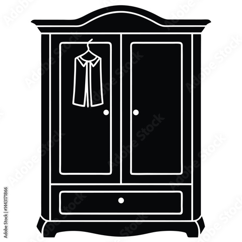 wardrobe silhouette vector illustration, vector sketch illustration of the silhouette of a Jepara teak wood door design full of classic vintage carvings, Monochromatic illustration of a wardrobe close